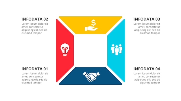 PSD diagramma quadrato diviso in 4 segmenti concetto di quattro opzioni infografica