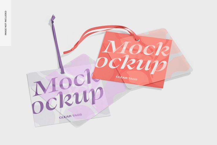 PSD square double clothing tags mockup, left and right view