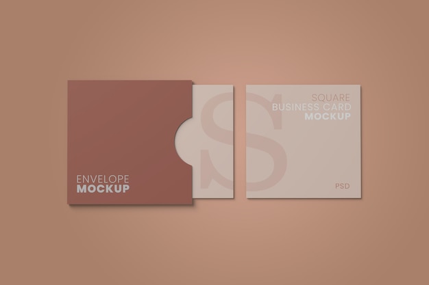 Square envelope business card mockup