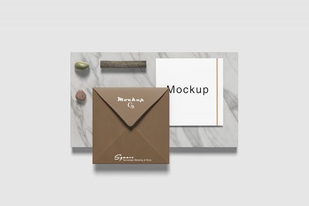 Square envelope and invitation mockup