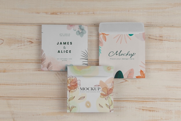 Square envelope mock-up with floral and leaves design