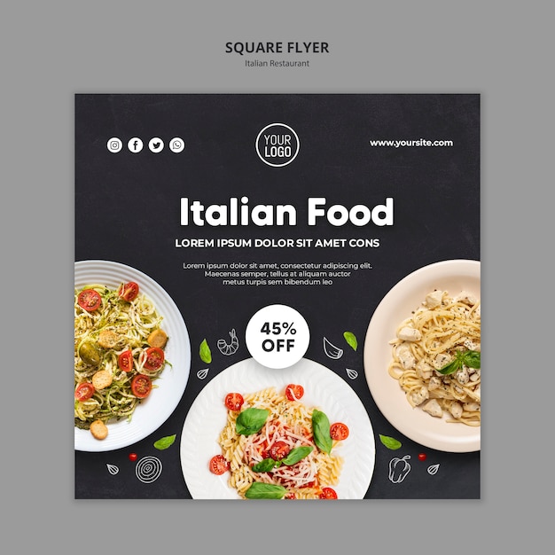 PSD square flyer italian restaurant template