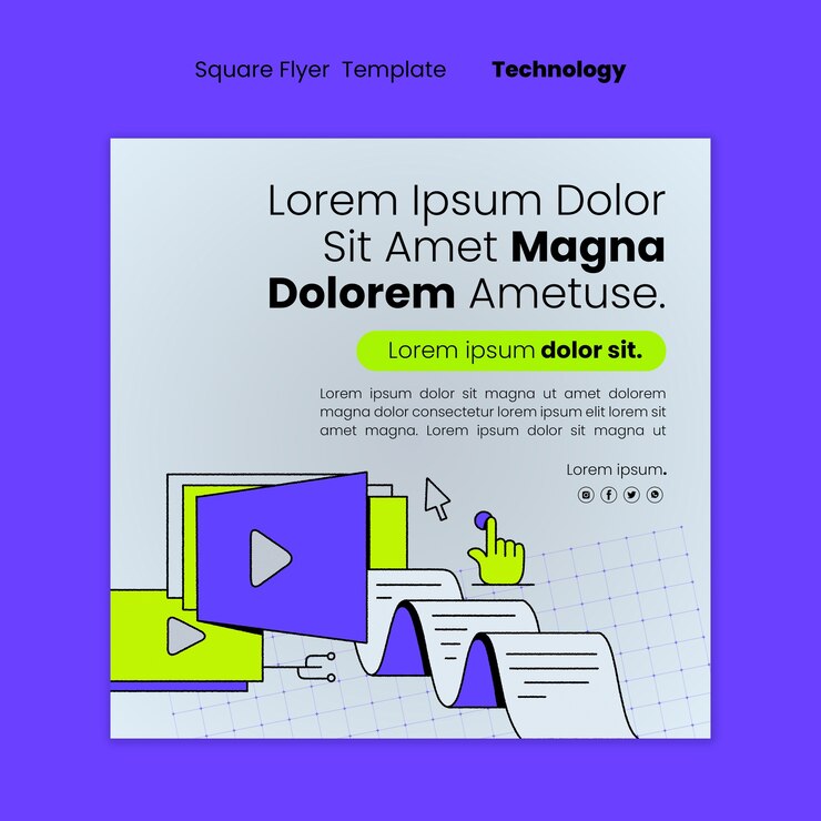 PSD square flyer template for technology usage