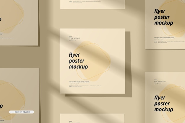 Square flyers mockup with shadow overlay