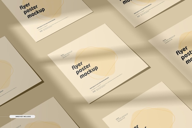 PSD square flyers mockup with shadow overlay