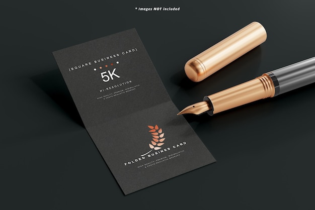 Square folded business card mockup