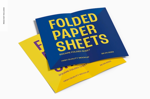 Square folded sheets mockup, perspective