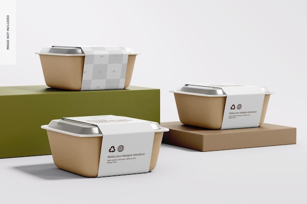 PSD square food containers with label mockup