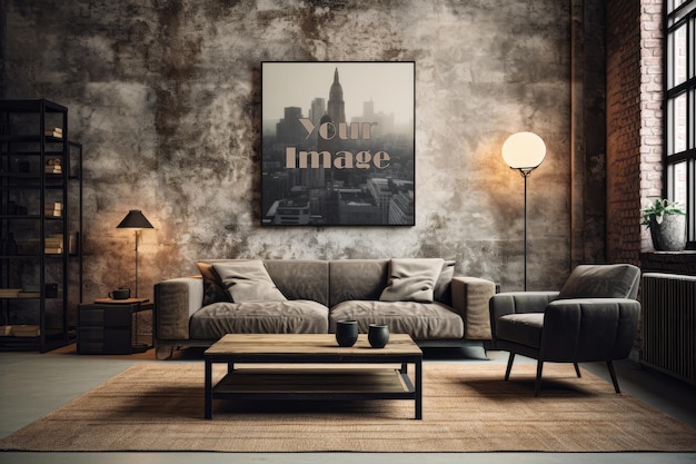 PSD square frame art mockup living room black wall art display