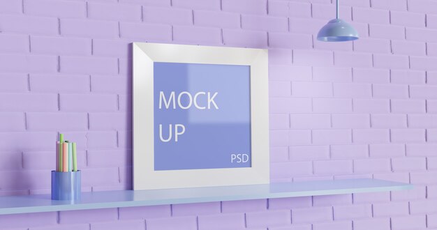 Square frame mockup against brick wall