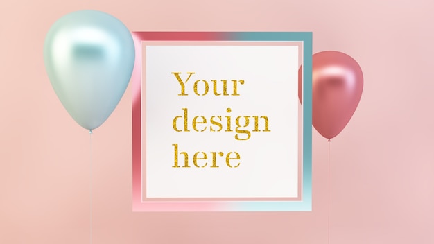 Square frame mockup with balloons