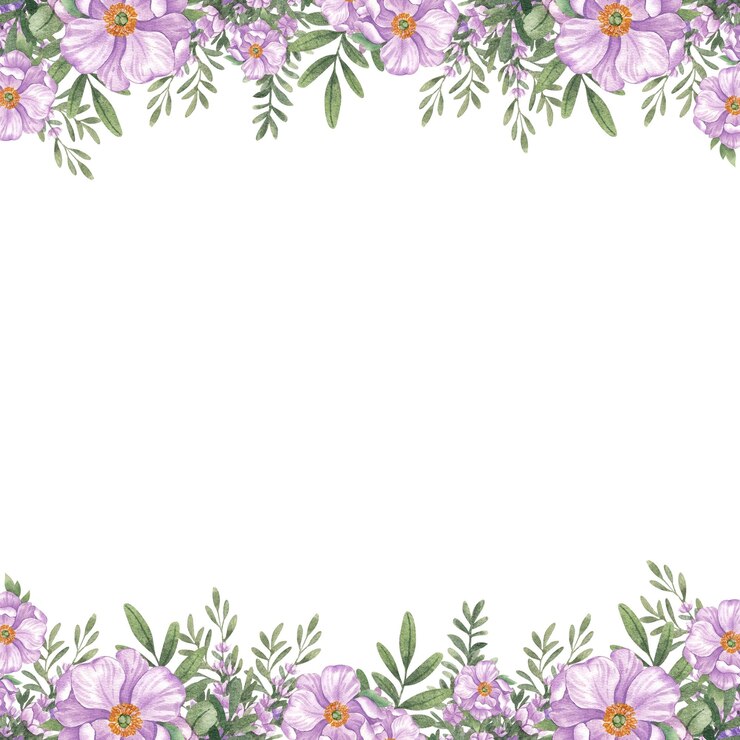 PSD square frame of purple flowers hand drawn illustration watercolor