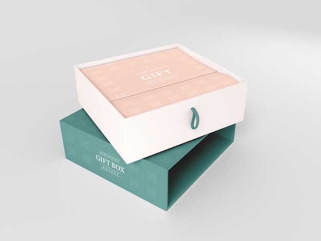 Square Gift Box With Cover Mockup