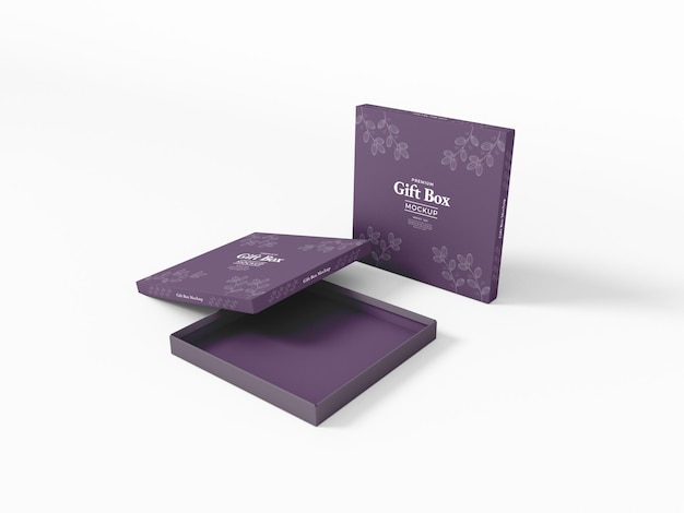 Square gift box with cover mockup
