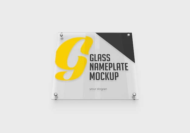 Square glass nameplate mockup isolated