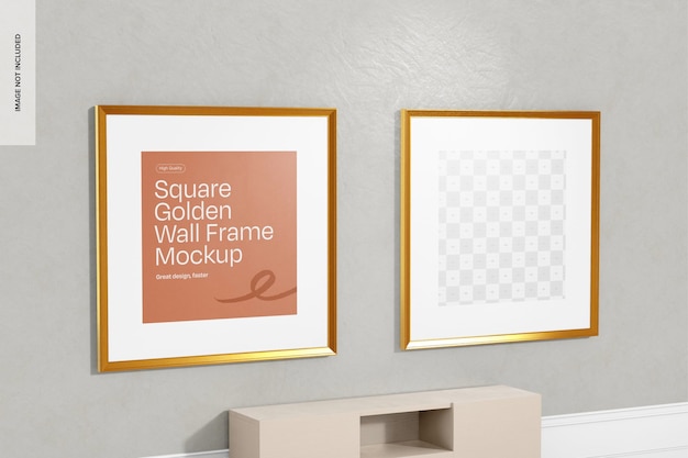 Square Golden Wall Frame Mockup Left View