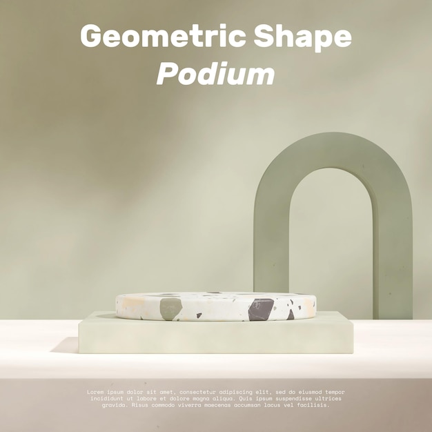 in square green color wall and arch 3d render empty scene terrazzo texture material podium