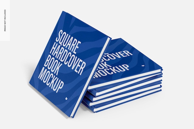 Mockup di libri con copertina rigida quadrata, appoggiato