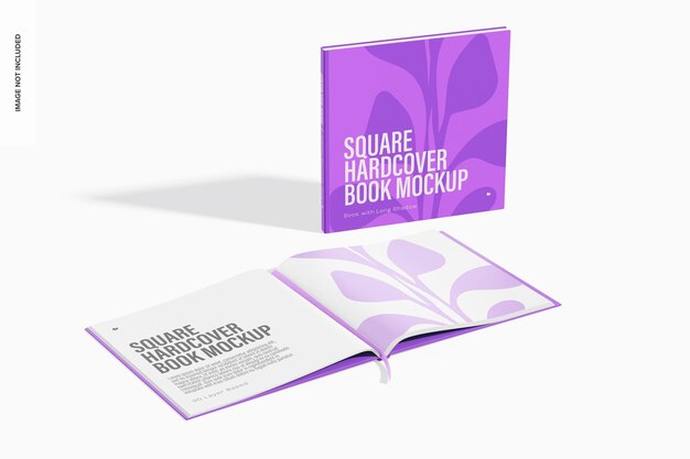 PSD libri quadrati con copertina rigida con long shadow mockup