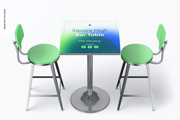 PSD square high bar table mockup, top view