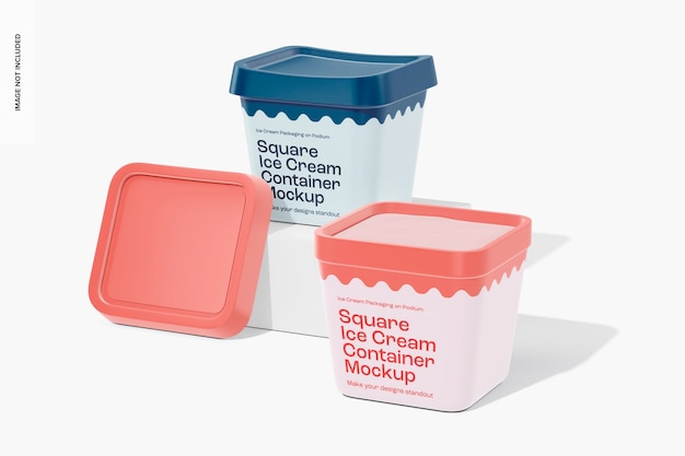 Square Ice Cream Containers Mockup, Perspective