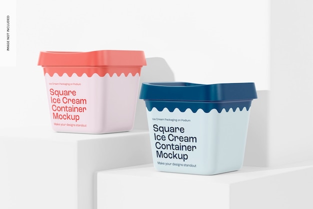 PSD square ice cream containers mockup, right view