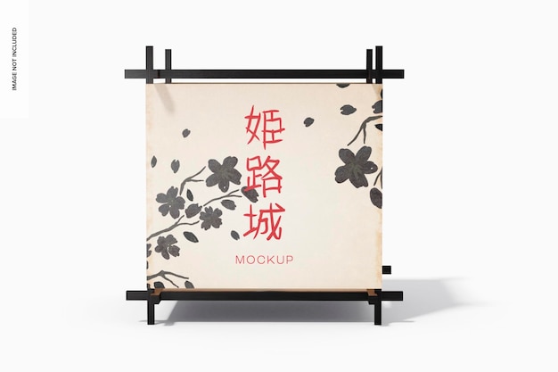 Square japanese lamp mockup, front view