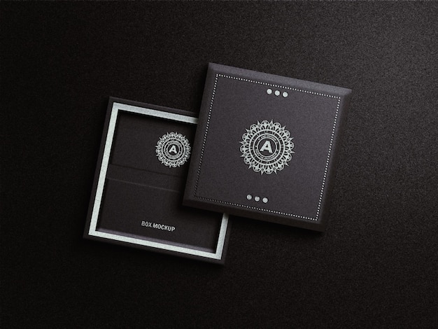 Square jewelry box on silver foil logo mockup