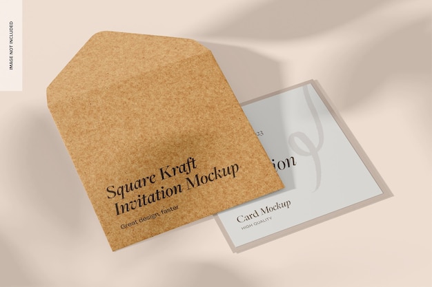 PSD square kraft invitation mockup perspectief