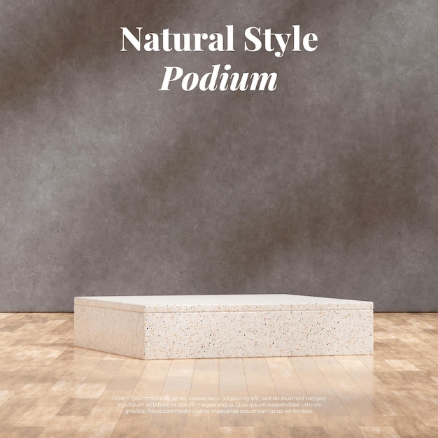 Square layout wood floor and concrete wall texture 3d rendering template mockup terrazzo podium