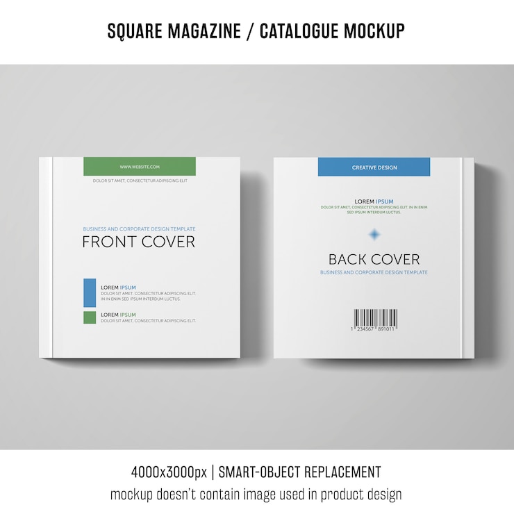 PSD square magazine or catalogue mockup of two