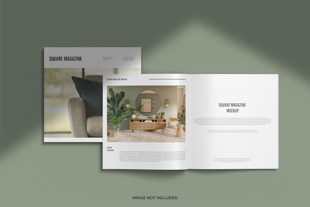 Square magazine mockup with top angel view