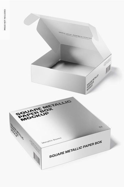 PSD mockup di scatole di carta metalliche quadrate