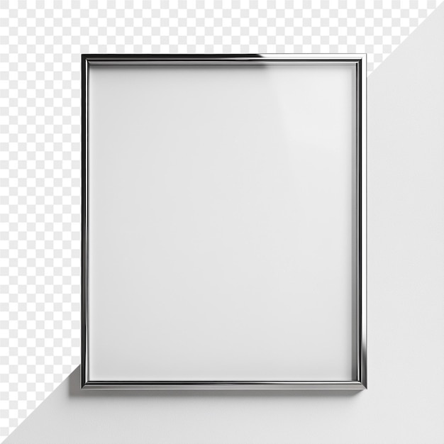 a square mirror is on a white background with a silver frame