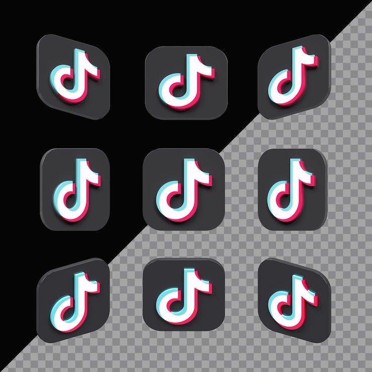 PSD 分離されたさまざまな角度で設定された正方形のモダンな黒の 3 d tiktok アイコン