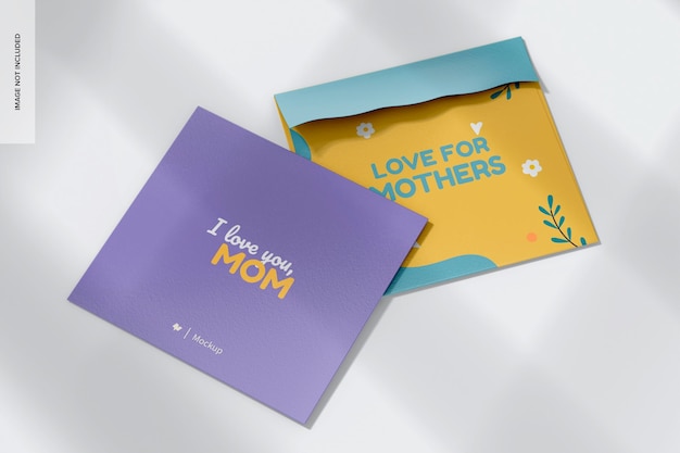 Square Mother's Day Card Mockup with Envelope