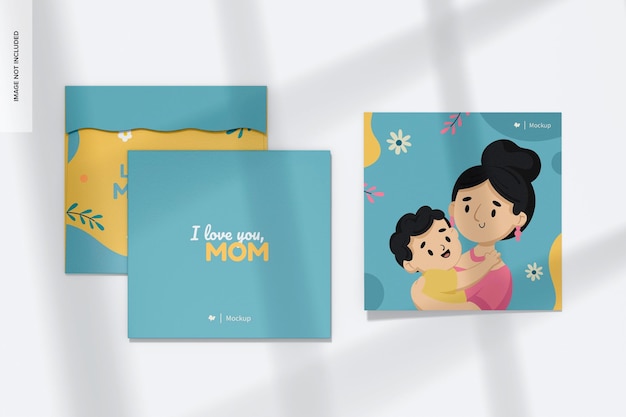 Square Mother's Day Cards Mockup Top View