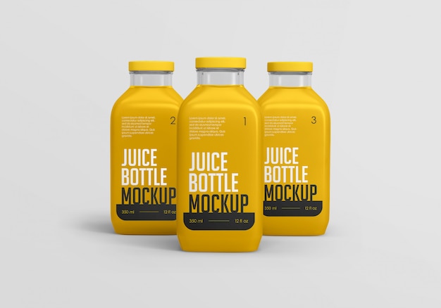 PSD mockup di bottiglia di succo d'arancia quadrato