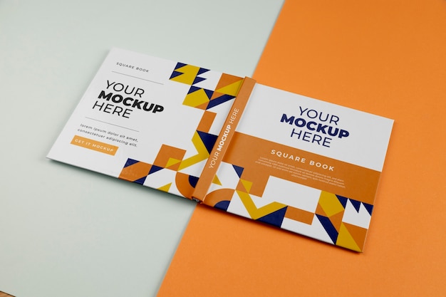 Square paper book mock-up with hardback