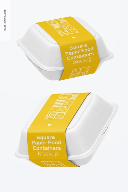 Square paper food containers mockup, floating