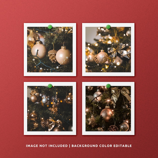 PSD square paper frame photo mockup for christmas