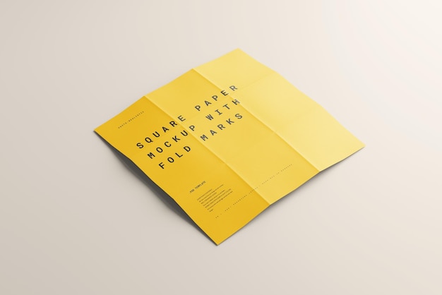 Square paper sheet with folding marks mockups for flyer or poster mockups