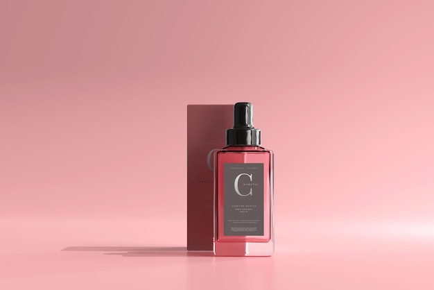 Square perfume bottle with box mockup