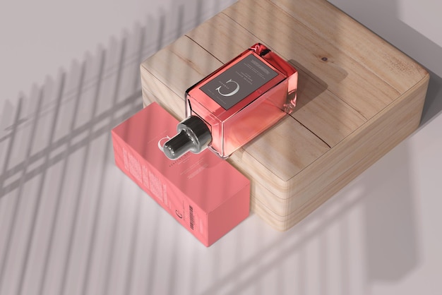 square perfume bottle with box mockup