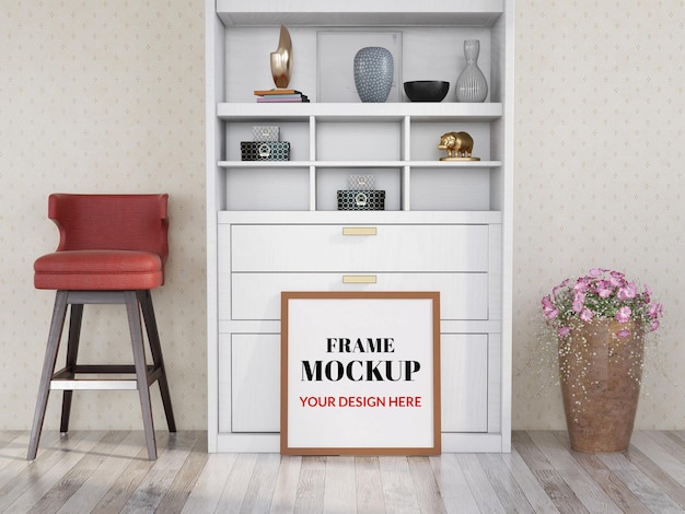 Square Photo Frame Mockup on the Wooden Floor