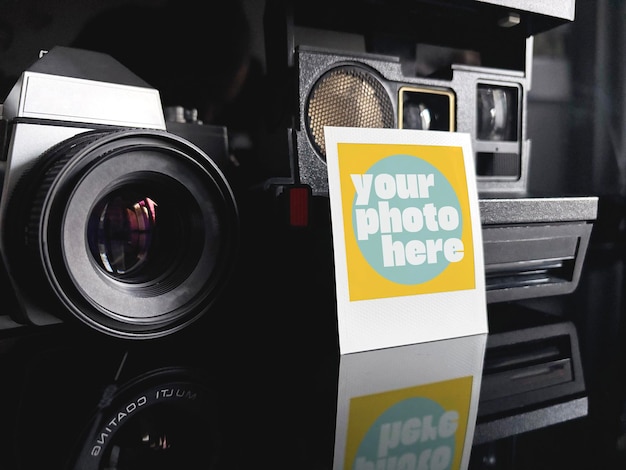 square photo mockup printed photos showcase photographic paper prints analog digital instant camera