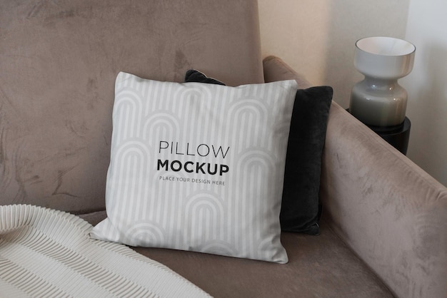 Square pillow mockup in modern interior