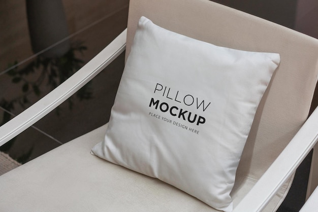 PSD square pillow mockup in modern interior