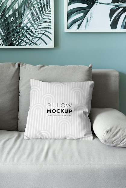 PSD square pillow mockup in modern interior