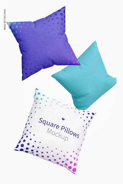 Square pillows mockup, floating